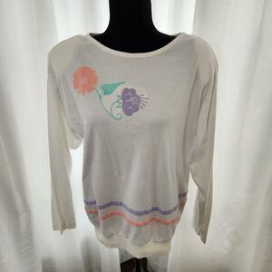 Dead Stock Vintage Aileen Shirt Embroidered Patch Floral Stripe Retro Large